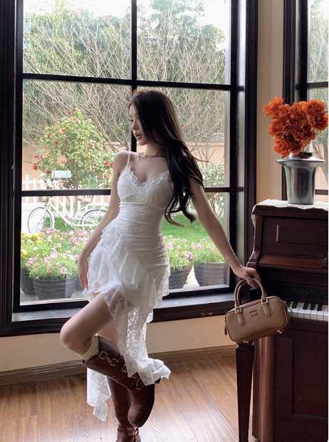 Irregular White Lace Suspenders Slim Fit 19Th Birthday Homecoming Dress Secondary image