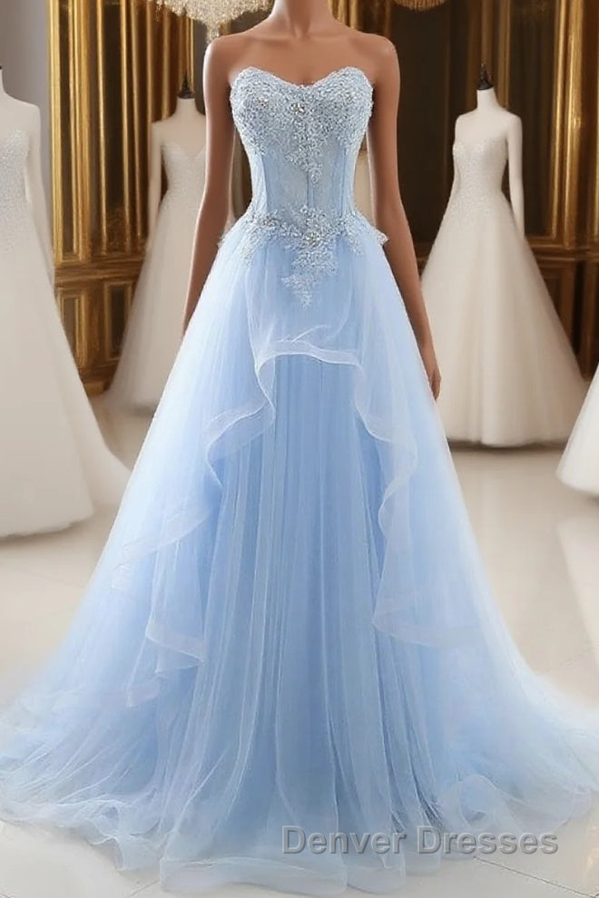 A-Line Sexy Floral Engagement Prom Birthday Dress Strapless Sleeveless Sweep / Brush Train Lace with Pleats Lace Insert
