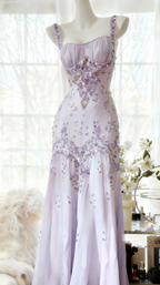 Ivory A Line Straps Beaded Chiffon Long Prom Dress Graduation Prom Dress