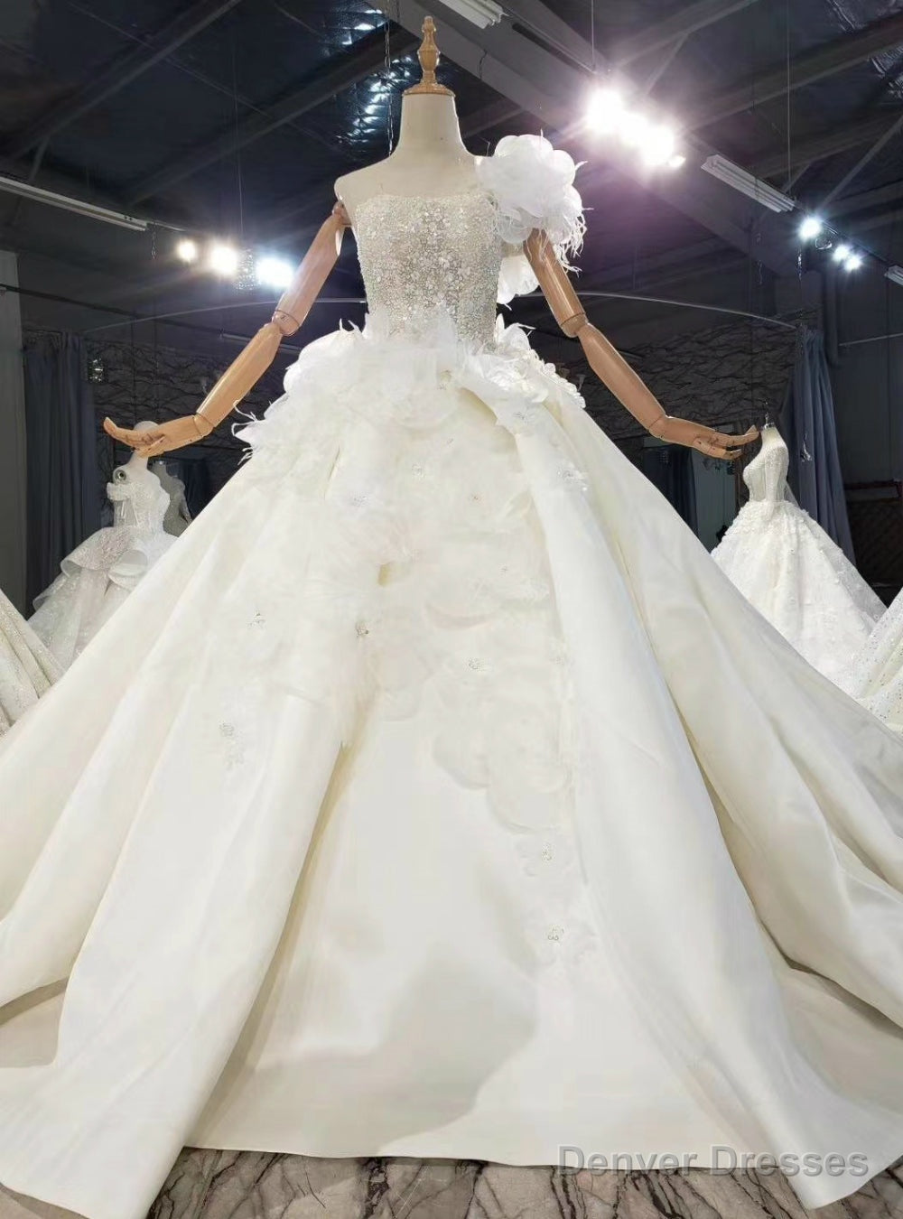 Ivory Ball Gown Satin One Shoulder Beading Sequins Wedding Dress Main image