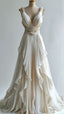 Ivory Beaded A-Line Evening Gown Maxi Long Evening Party Prom Dress Wedding Dress With Ruffles