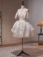 Ivory Chiffon with Lace Straps Short Party Dress, Ivory Graduation Dress Formal Dress