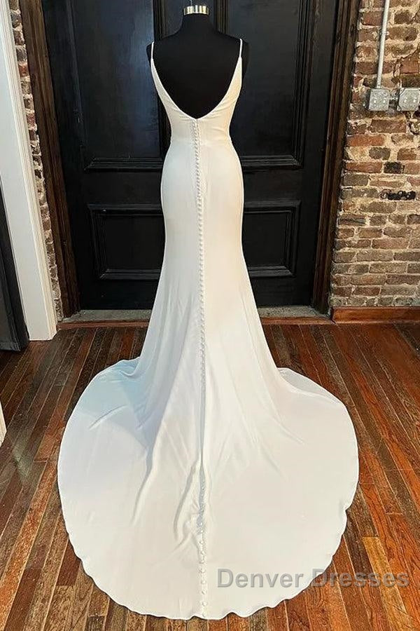 Ivory Cowl Neck Backless Mermaid Long Wedding Dress With Slit