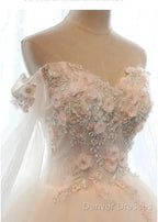 Ivory Flowers And Lace Applique Tulle Sweet 16 Dress, Long Formal Gown