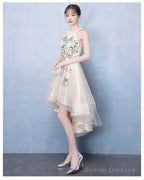 Ivory High Low Halter Tulle Layers Homecoming Dress, High Low Party Dress Prom Dress