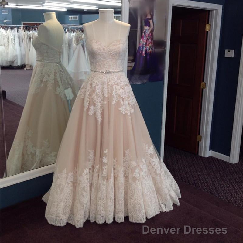 Ivory Lace Appliques Sweetheart Champagne Tulle Wedding Dresses Secondary image