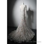 Ivory Lace Mermaid Long Sleeves Formal Dress, Lace Wedding Party Dress