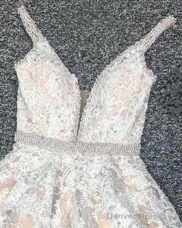 Ivory Lace Plunging V-Neck Homecoming Dress Secondary image