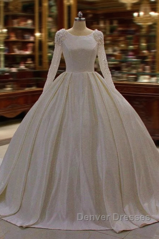 Ivory Long Sleevess Jewel Ruffless Flowers Bedaings Wedding Dress Main image