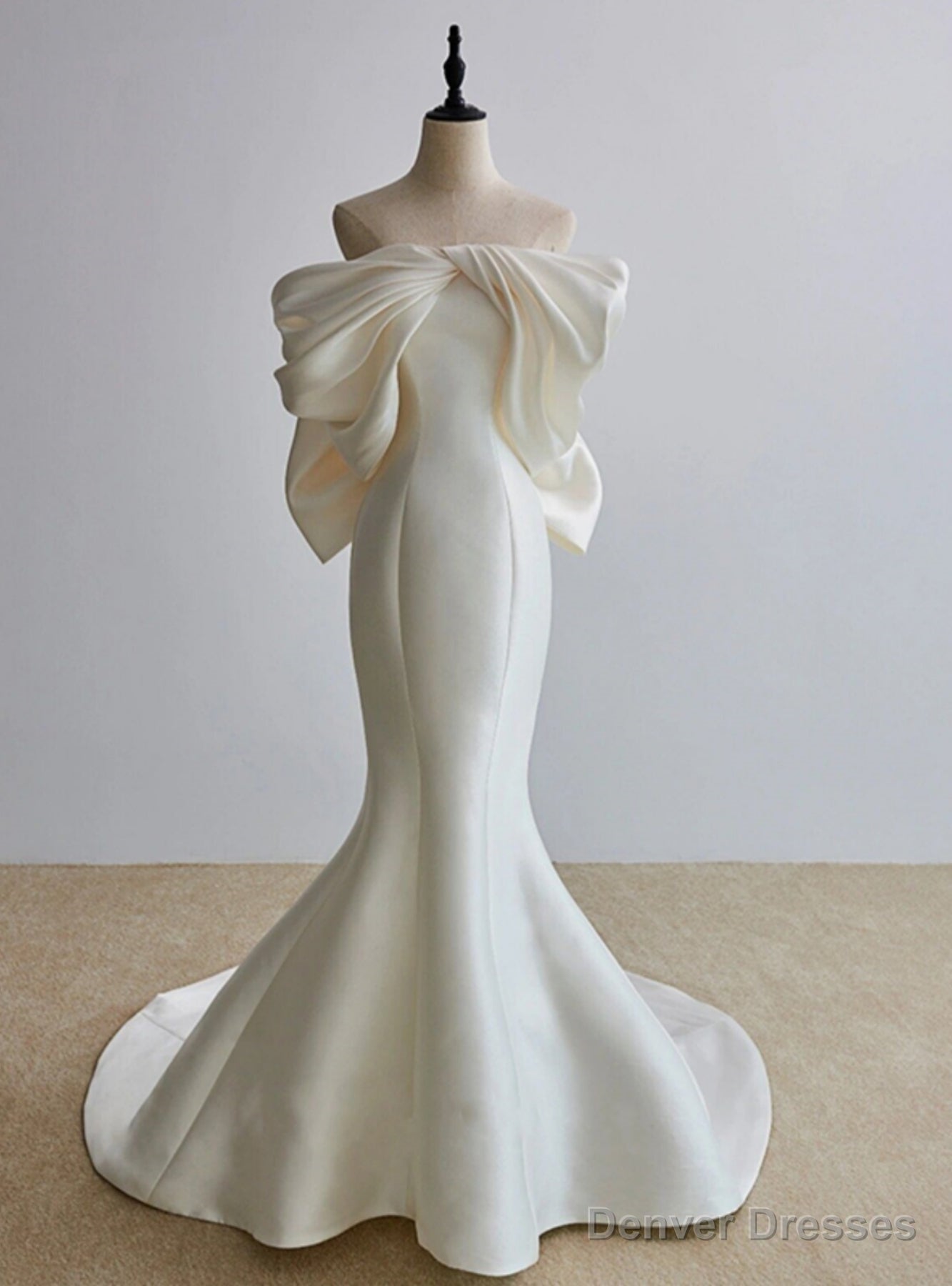Ivory Mermaid Satin Off the Shoulder Pleats Wedding Dress Main image