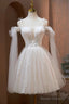 Ivory Off-The-Shoulder Spaghetti Strap Lace Knee Length Prom Dress