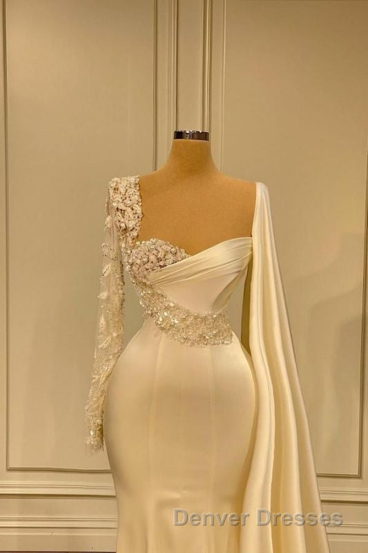 Ivory One Shoulder Asymmetric Prom Dress with Ruffles Secondary image