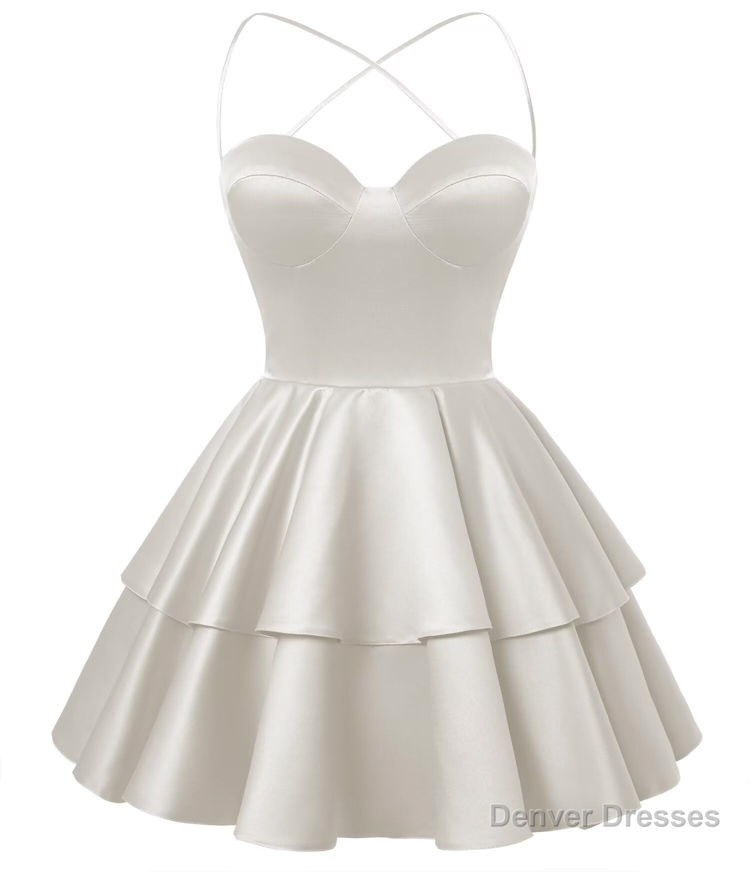 Ivory Satin Homecoming Dress Sweetheart Neck Tiered Short Graduation Dresses Main image