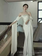 Ivory Satin Sheath Long Prom Dresses Formal Party Dresses