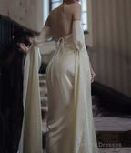 Ivory Satin Sheath Long Prom Dresses Formal Party Dresses