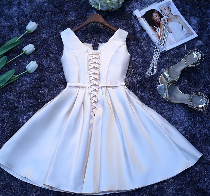 Ivory Satin Short Simple Cute Bridesmaid Dress Party Dress, Short Graduation Dress Prom Dress Secondary image