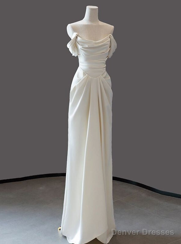 Ivory Saton Off the Shoulder Pleats Wedding Dress Main image