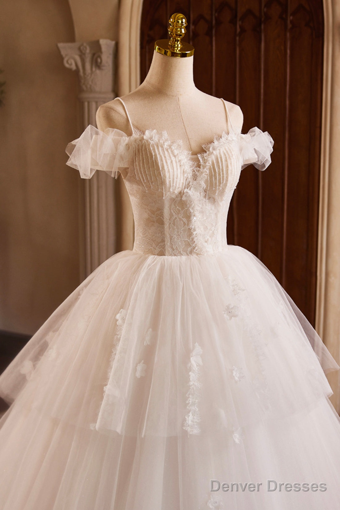 Ivory Spaghetti Strap Lace Beaded Party Dress, Ivory Floor Length A-Line Prom Dress Secondary image