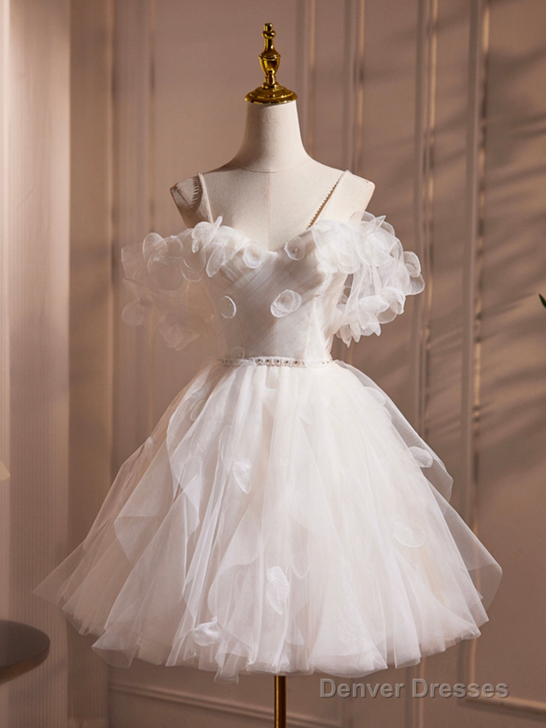 Ivory Spaghetti Strap Tulle Short Prom Dress, Lovely A-Line Evening Party Dress Secondary image