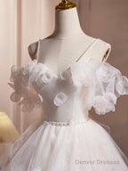 Ivory Spaghetti Strap Tulle Short Prom Dress, Lovely A-Line Evening Party Dress