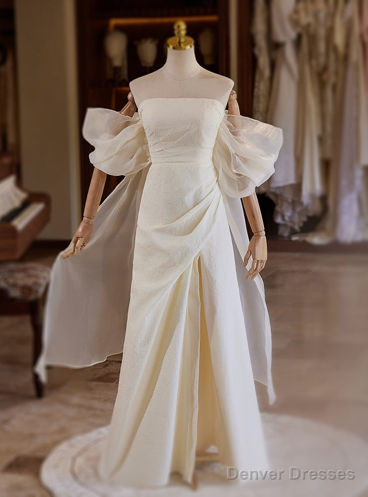 Ivory Strapless Split Pleats Wedding Dress Main image