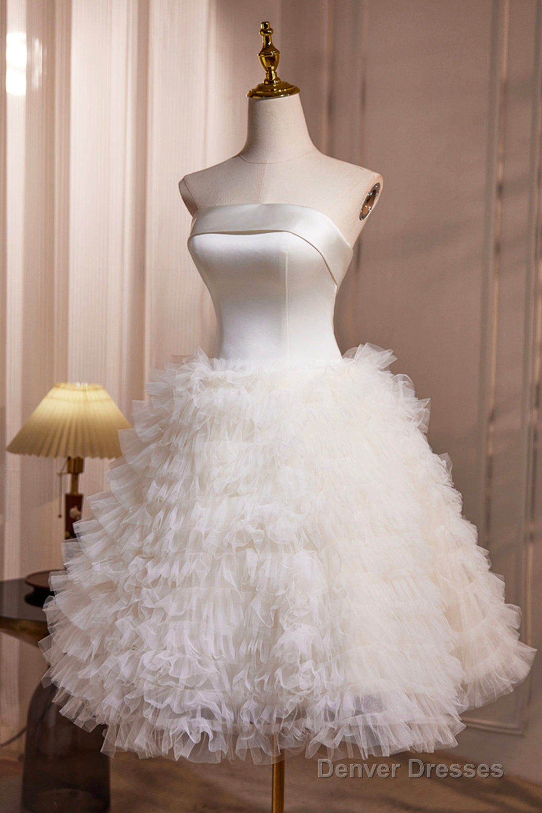 Ivory Strapless Tulle Short Prom Dress, Lovely A-Line Evening Party Dress Secondary image