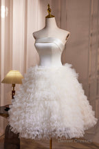 Ivory Strapless Tulle Short Prom Dress, Lovely A-Line Evening Party Dress