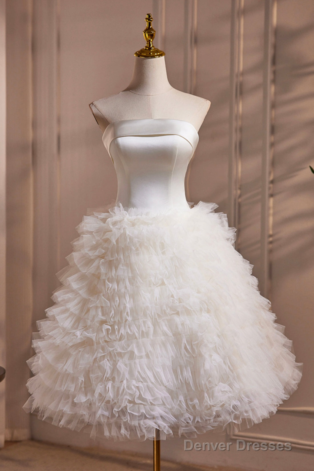Ivory Strapless Tulle Short Prom Dress, Lovely A-Line Evening Party Dress Main image