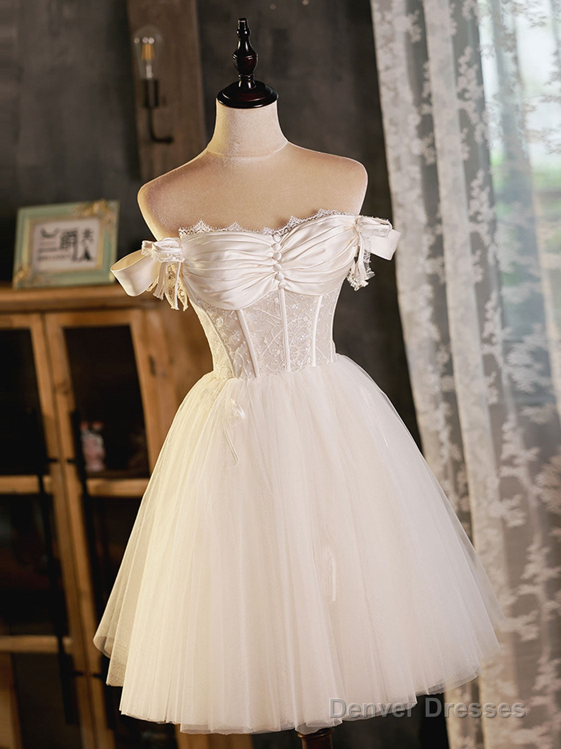 Ivory Sweetheart Neck Tulle Lace Short Prom Dress Tulle Homecoming Dress Secondary image
