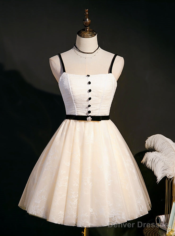 Ivory Tulle Lace Button Homecoming Dress Main image