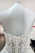 Ivory Tulle Lace Wedding Dress A-Line Sweetheart Bridal Dress With Sweep Train Off Shoulder