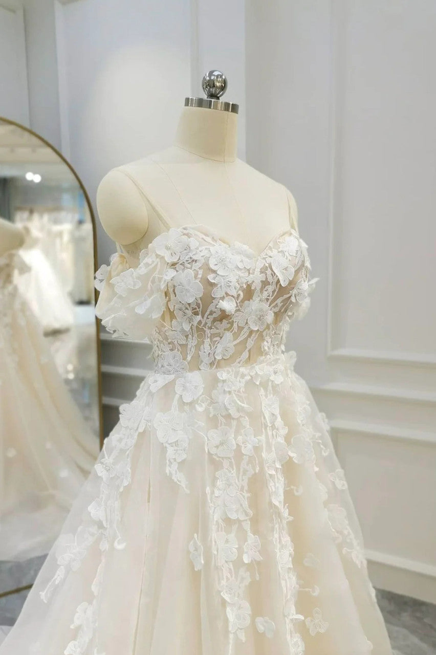 Ivory Tulle Off the Shoulder Appliques Wedding Dress Secondary image
