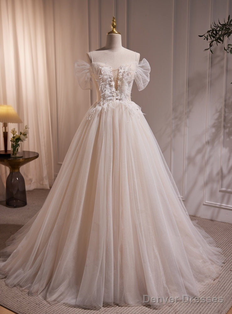 Ivory Tulle Sequins Pleats Wedding Dress Main image