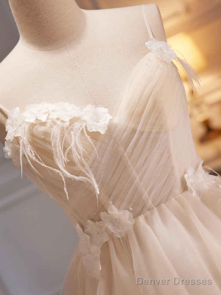 Ivory Tulle Short Homecoming Dress with Flowers, Ivory Short Prom Dress Secondary image