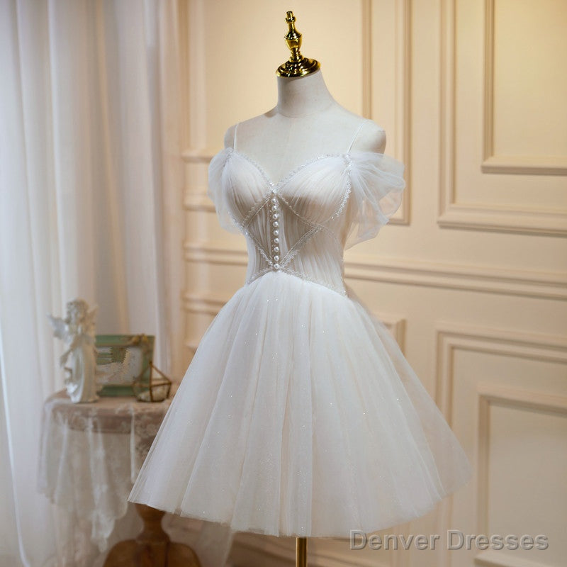 Ivory Tulle Short Sweetheart Knee Length Party Dress, Ivory Homecoming Dresses Main image