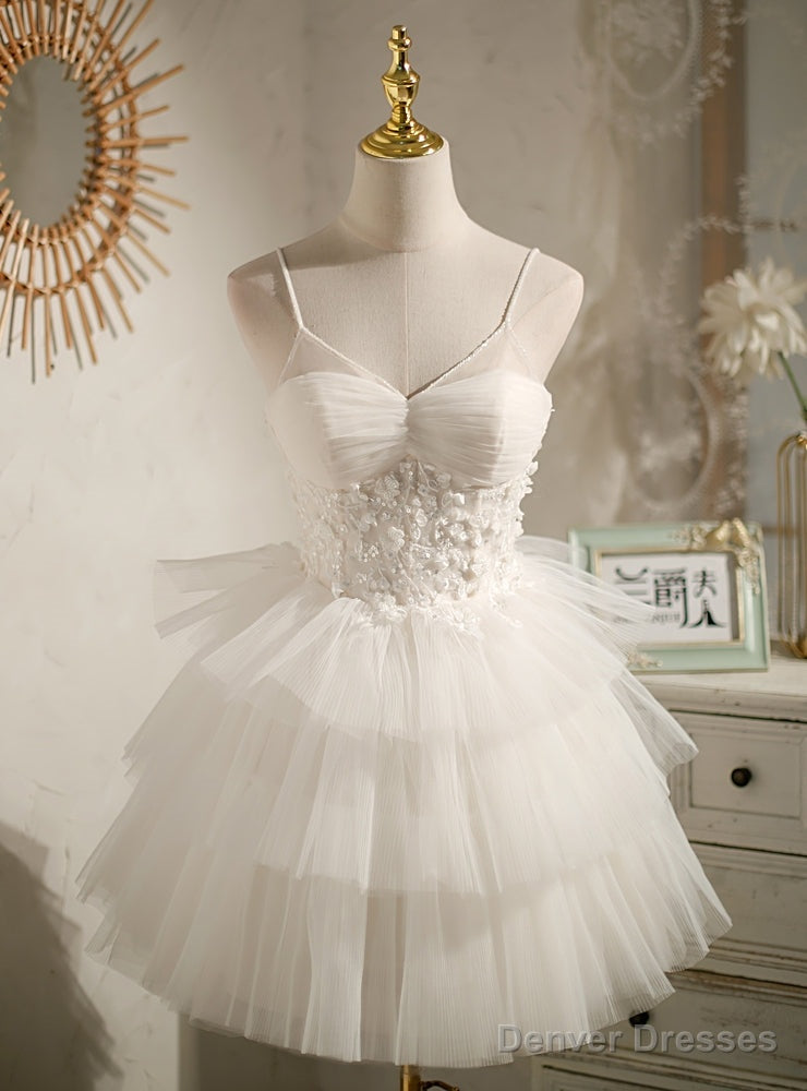 Ivory Tulle Spaghetti Straps Sequins Appliques Homecoming Dress Main image
