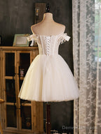 Ivory Tulle Sweetheart with Lace Short Prom Dress, Ivory Homecoming Dress