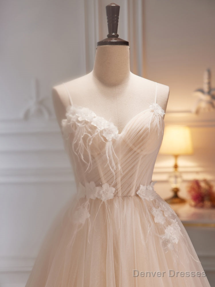 Ivory Tulle with Flowers Straps Prom Dress, A-line Ivory Party Dress Secondary image