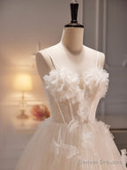 Ivory Tulle with Flowers Sweetheart A-line Long Prom Dress, Elegant Formal Dress