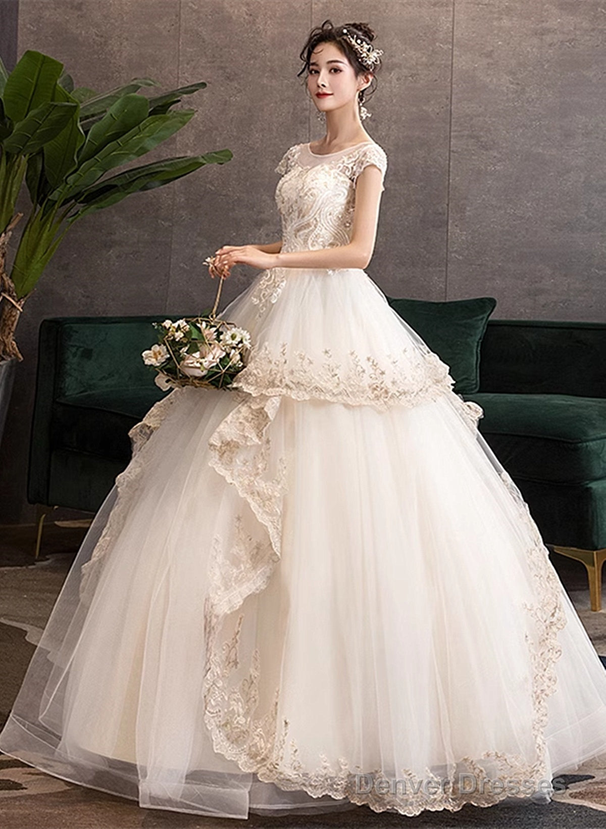Ivory Tulle With Lace Short Sleeves Sweet 16 Dress, Ivory Tulle Ball Gown Layers Formal Dress Secondary image