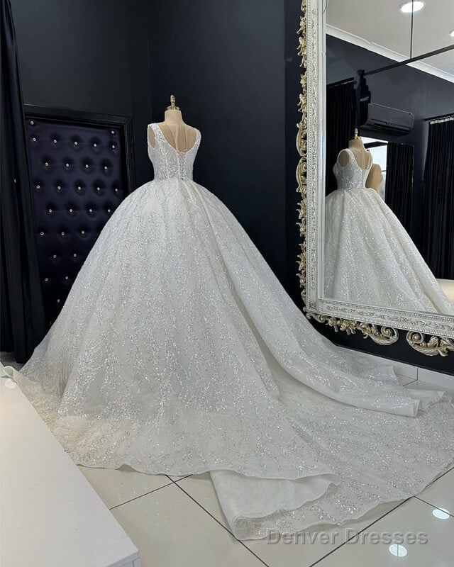 Ivory V-Neck Sparkly Wedding Ball Gown Dress Secondary image