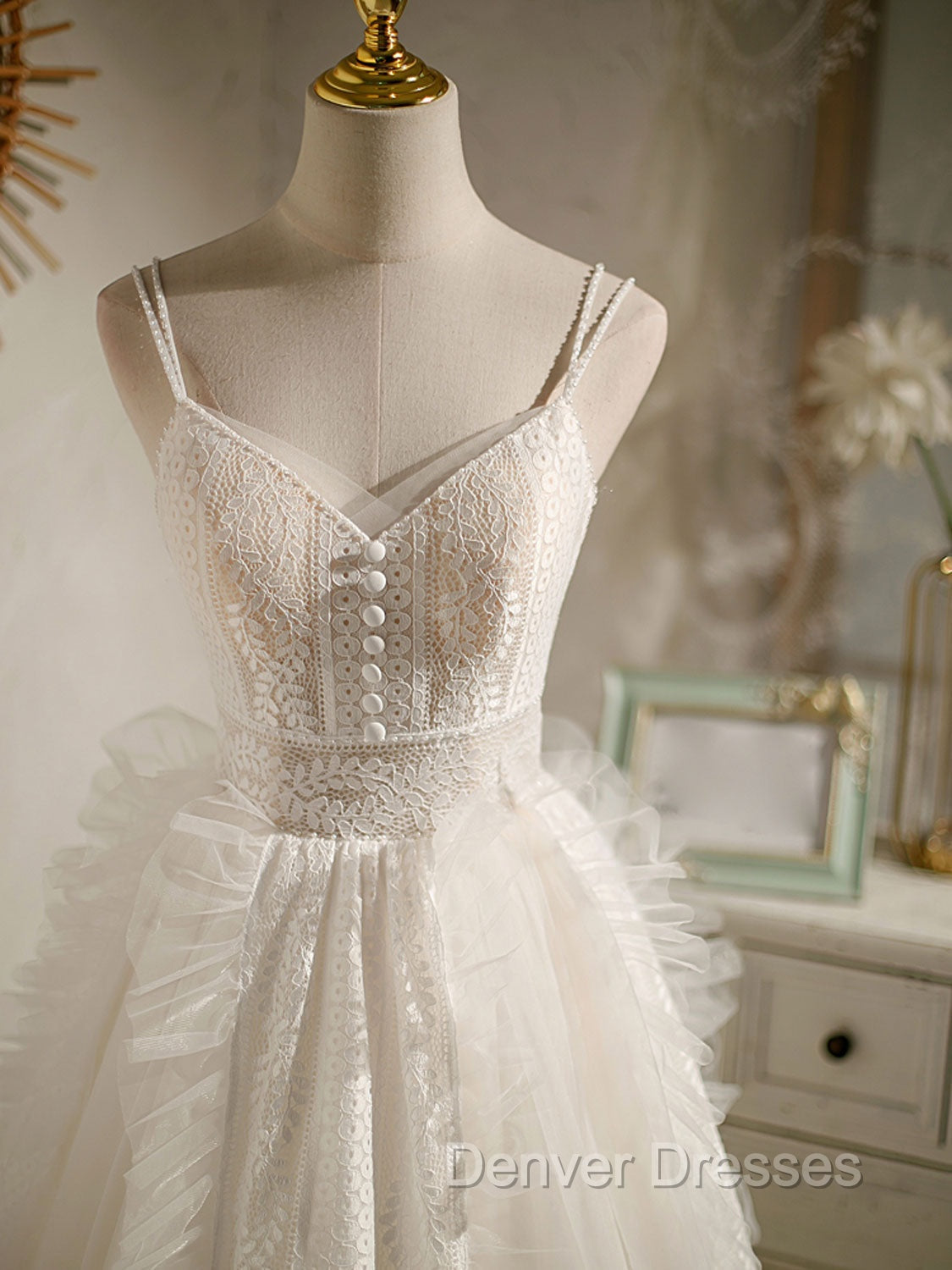 Ivory V Neck Tulle Lace Short Prom Dress Lace Cocktail Dress