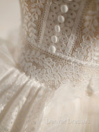 Ivory V Neck Tulle Lace Short Prom Dress Lace Cocktail Dress