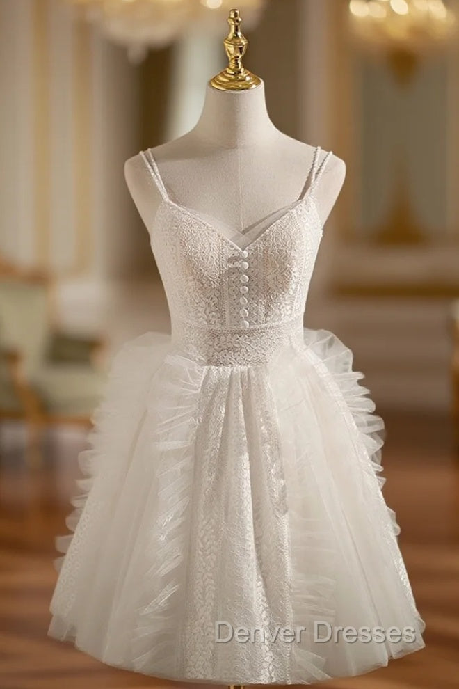 Ivory V Neck Tulle Lace Short Prom Dress Lace Cocktail Dress Main image