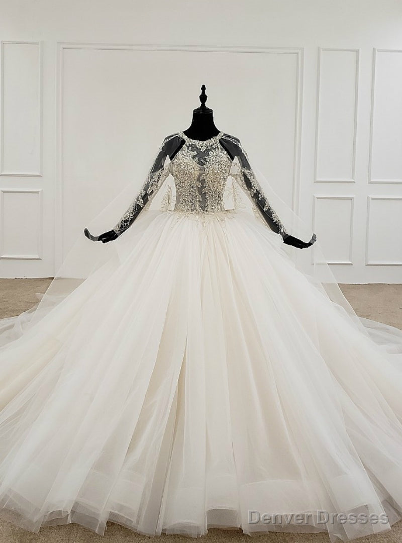 Ivory White Ball Gown Tulle Halter Backless Beading Pearls Wedding Dress Main image