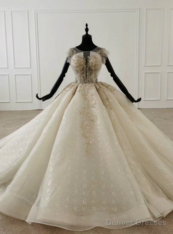 Ivory White Ball Gown Tulle Sequins Floor Length Wedding Dress Main image