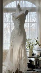 Ivory White Elegant Fashion Exquisite Floral Beading Long Chiffon Ball Gown Evening Dress Party Dress