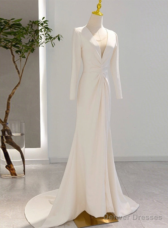 Ivory White Long Sleeve Satin Wedding Dress Main image
