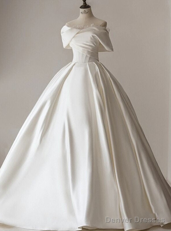 Ivory White Satin Off the Shoulder Wedding Dress Main image