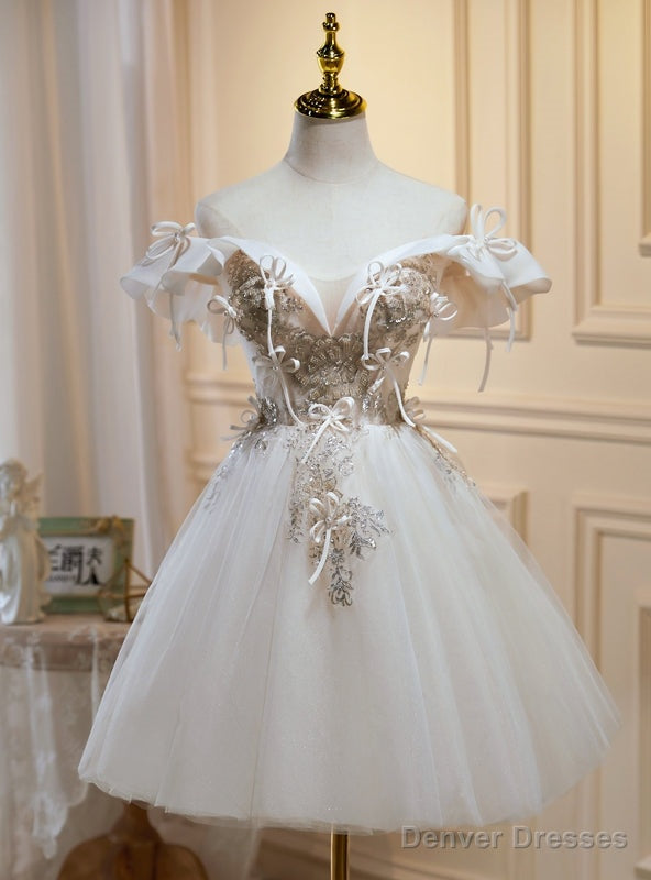 Ivory White Tulle Appliques Beading Homecoming Dress Main image